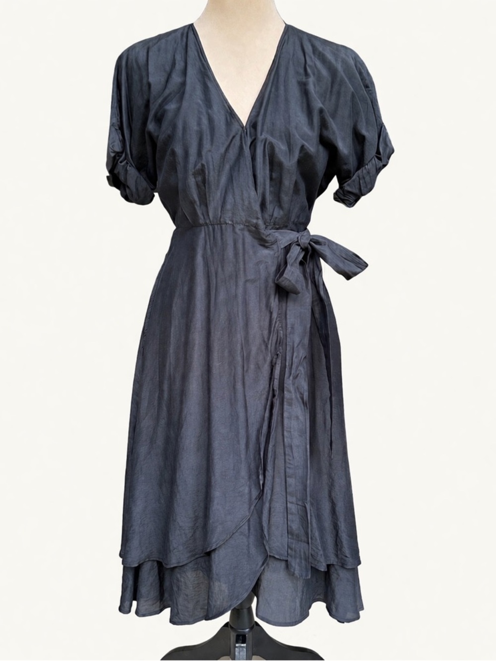 Xirena Wrenn Wrap Dress Stormy Gray Silk Cotton Midi XS